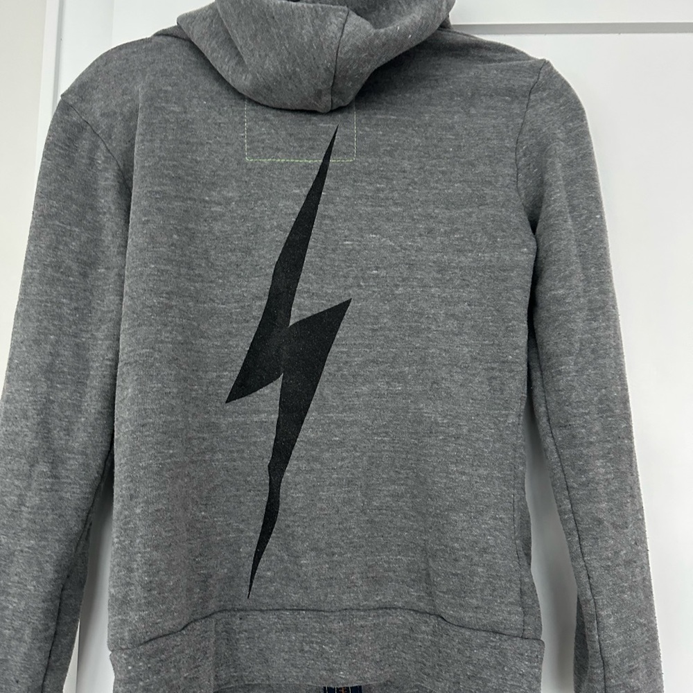 Aviator Nation Gray Hoodie with Black Lightning Bolt